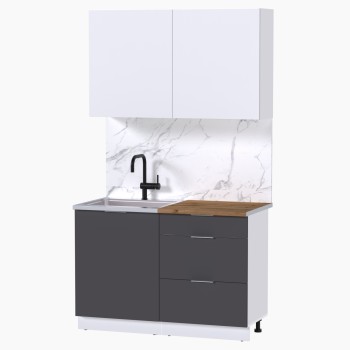 Набор корпусной мебели для кухни " Микс Топ-1" белый премиум/ графит серый/дуб вотан