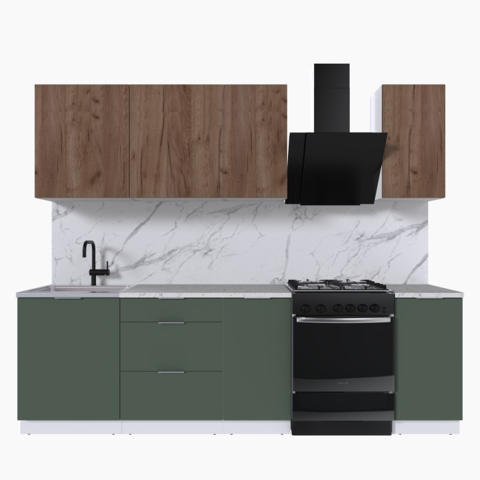 Набор корпусной мебели для кухни " Микс Топ-5" дуб крафт табачный/дымчато зеленый/мрамор марквина