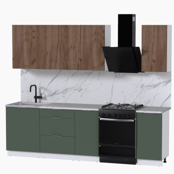 Набор корпусной мебели для кухни " Микс Топ-5" дуб крафт табачный/дымчато зеленый/мрамор марквина