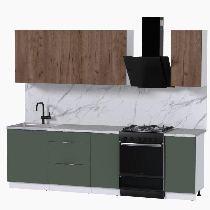 Набор корпусной мебели для кухни " Микс Топ-5" дуб крафт табачный/дымчато зеленый/мрамор марквина
