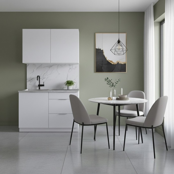 Набор корпусной мебели для кухни " Микс Топ-1" белый премиум/мрамор лацио белый