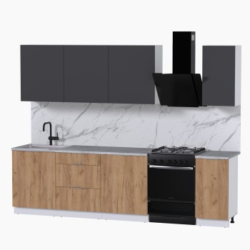Набор корпусной мебели для кухни " Микс Топ-7" графит серый/дуб крафт золотой/мрамор лацио белый