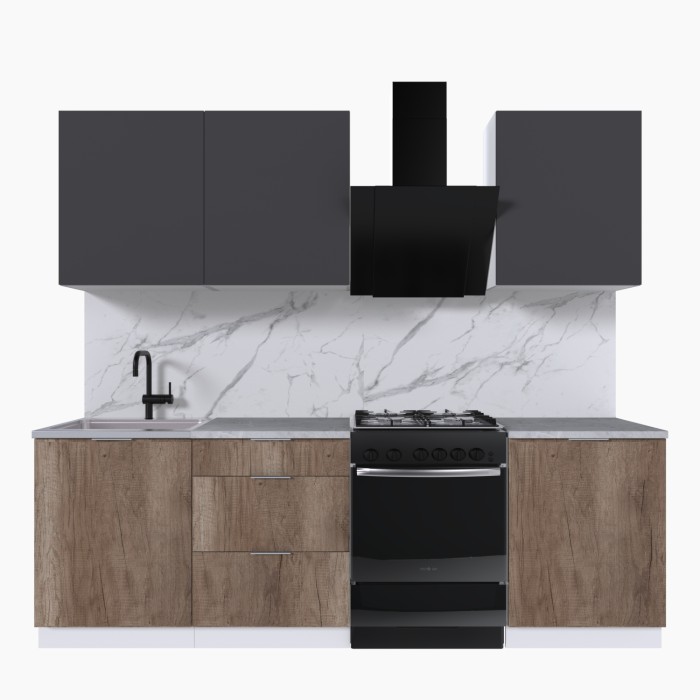 Набор корпусной мебели для кухни " Микс Топ-4" графит серый/дуб каньон/мрамор лацио белый