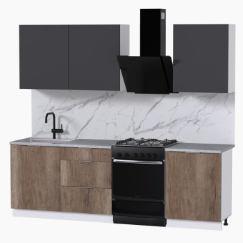 Набор корпусной мебели для кухни " Микс Топ-4" графит серый/дуб каньон/мрамор лацио белый