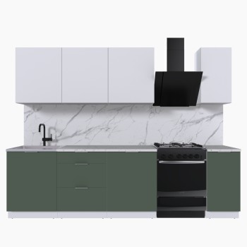Набор корпусной мебели для кухни " Микс Топ-7" белый премиум/дымчато зеленый/мрамор лацио белый