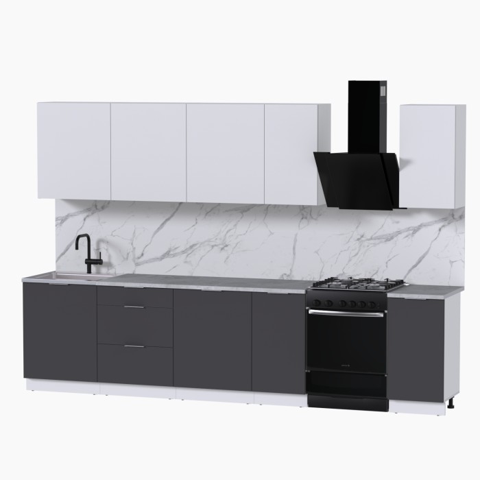 Набор корпусной мебели для кухни " Микс Топ-9" белый премиум/ графит серый/мрамор лацио белый