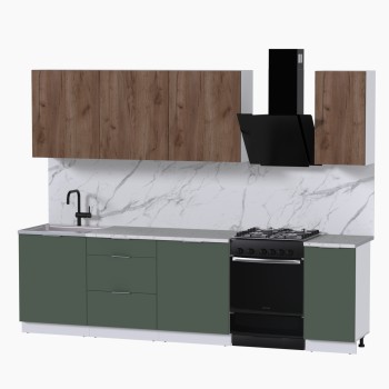 Набор корпусной мебели для кухни " Микс Топ-7" дуб крафт табачный/дымчато зеленый/мрамор марквина