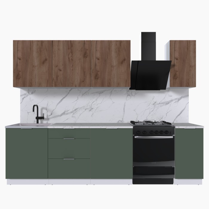Набор корпусной мебели для кухни " Микс Топ-7" дуб крафт табачный/дымчато зеленый/мрамор марквина
