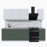 Набор корпусной мебели для кухни " Микс Топ-6" белый премиум/дымчато зеленый/мрамор лацио белый