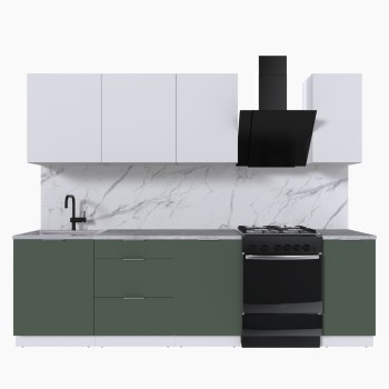 Набор корпусной мебели для кухни " Микс Топ-6" белый премиум/дымчато зеленый/мрамор лацио белый