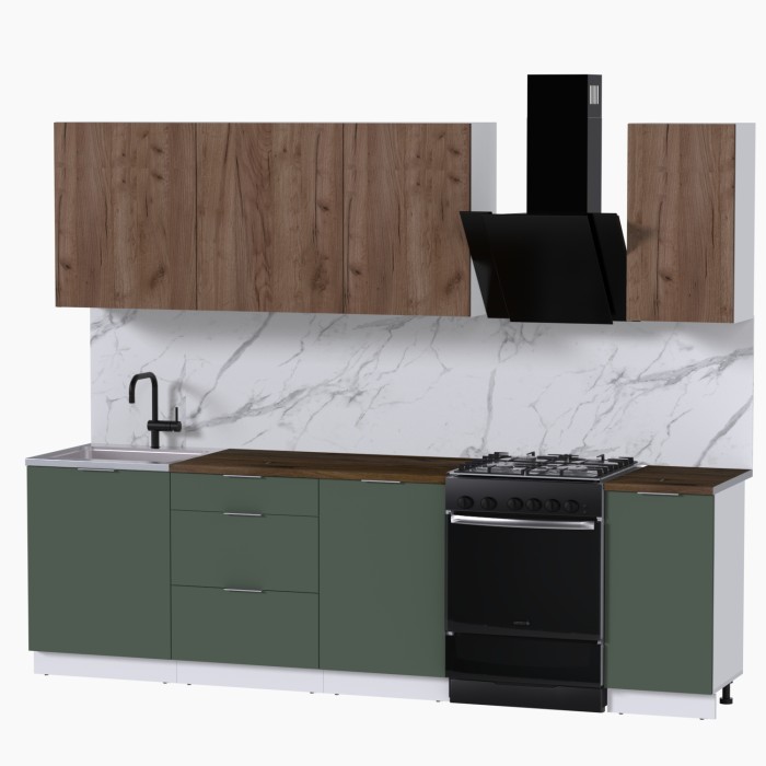 Набор корпусной мебели для кухни " Микс Топ-6" дуб крафт табачный/дымчато зеленый/дуб флагстаф темный