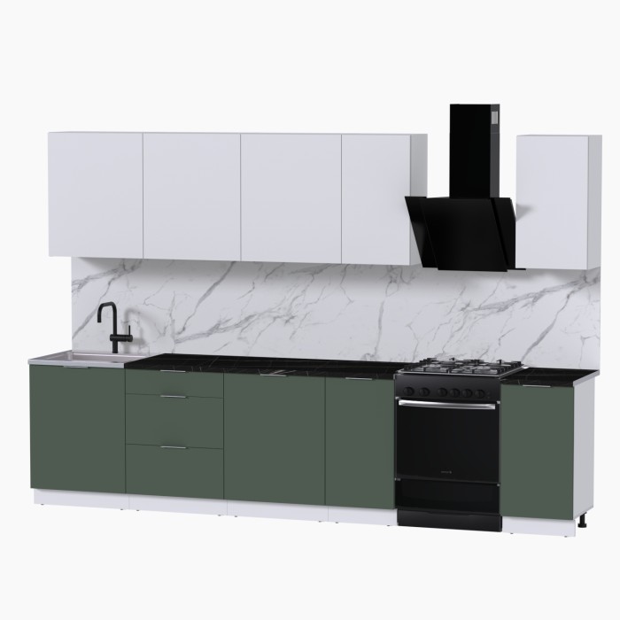 Набор корпусной мебели для кухни " Микс Топ-9" белый премиум/дымчато зеленый/тунис