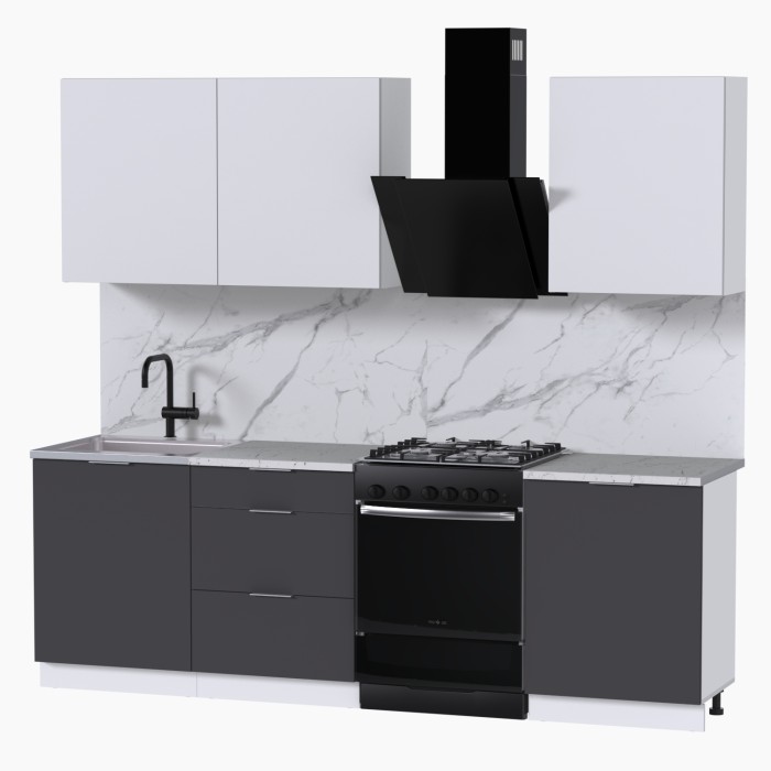 Набор корпусной мебели для кухни " Микс Топ-4" белый премиум/ графит серый/мрамор марквина