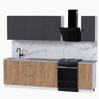Набор корпусной мебели для кухни " Микс Топ-6" графит серый/дуб крафт золотой/мрамор лацио белый