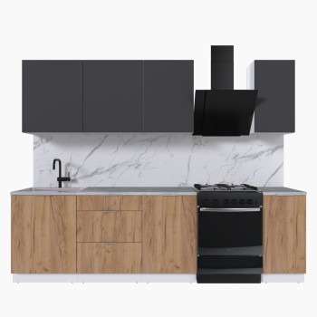 Набор корпусной мебели для кухни " Микс Топ-6" графит серый/дуб крафт золотой/мрамор лацио белый