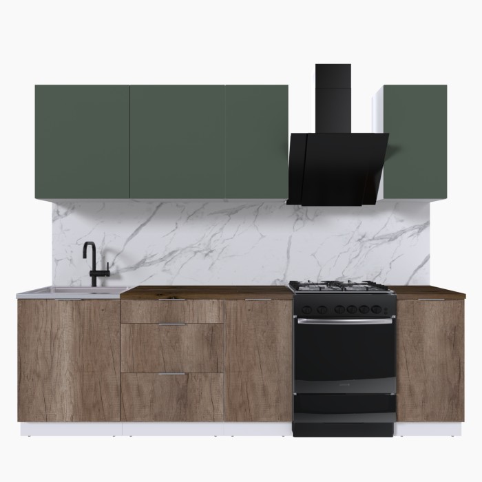 Набор корпусной мебели для кухни " Микс Топ-5" дымчато зеленый/ дуб каньон/дуб флагстаф темный