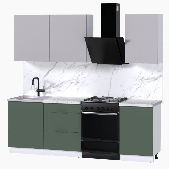 Набор корпусной мебели для кухни " Микс Топ-3" кашемир/дымчато зеленый/мрамор марквина