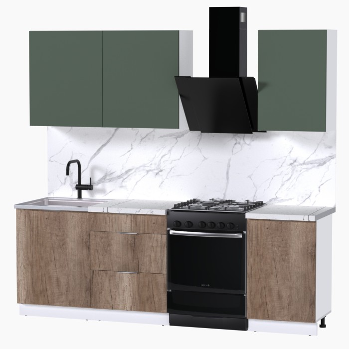 Набор корпусной мебели для кухни " Микс Топ-3" дымчато зеленый/ дуб каньон/мрамор марквина