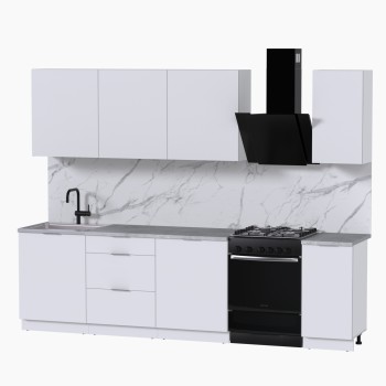 Набор корпусной мебели для кухни " Микс Топ-7" белый премиум/мрамор лацио белый