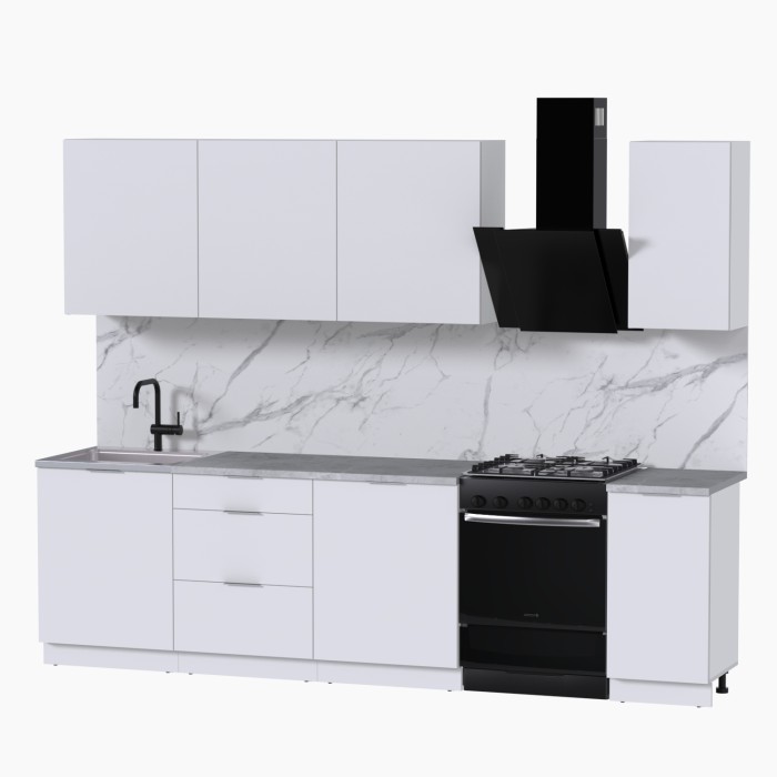 Набор корпусной мебели для кухни " Микс Топ-7" белый премиум/мрамор лацио белый