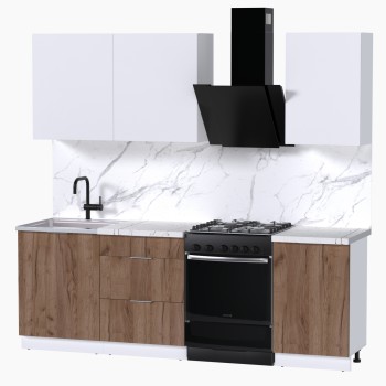 Набор корпусной мебели для кухни " Микс Топ-3" белый премиум/дуб крафт табачный/мрамор марквина