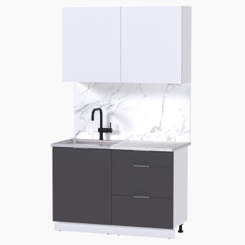 Набор корпусной мебели для кухни " Микс Топ-1" белый премиум/графит серый/мрамор марквина