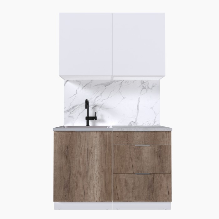 Набор корпусной мебели для кухни " Микс Топ-1" белый премиум/дуб каньон/мрамор лацио белый