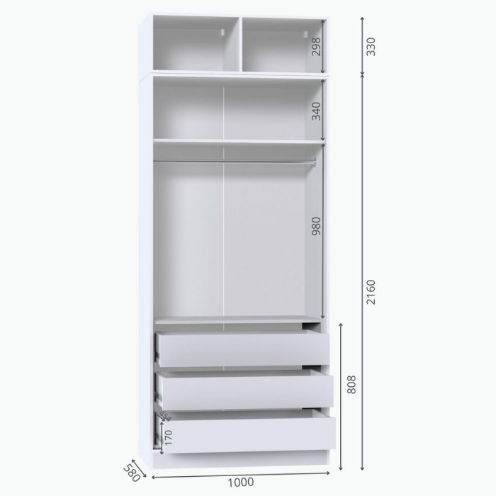 Шкаф для одежды МР-28 (580, 1 зеркало ) белый премиум