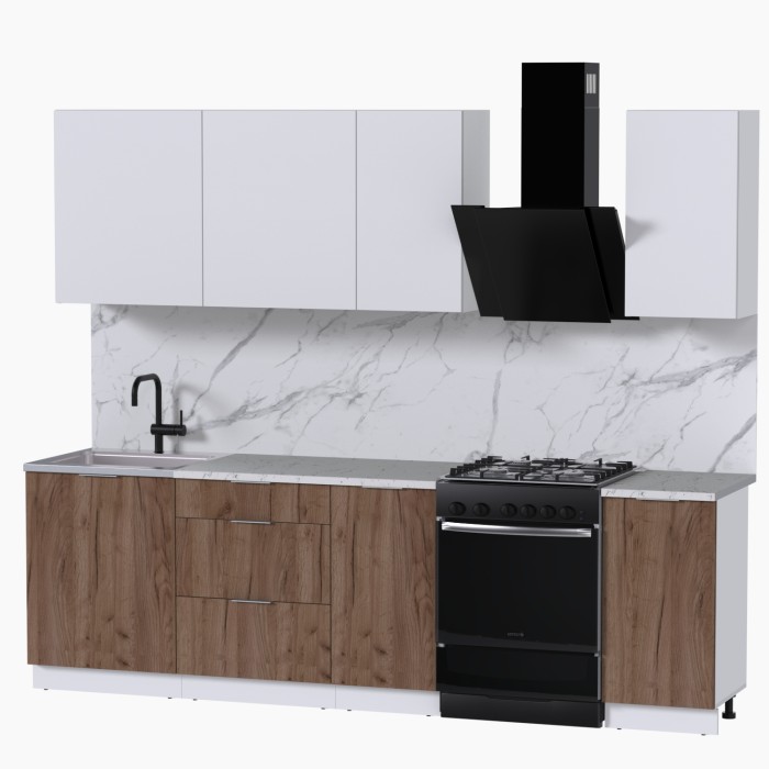 Набор корпусной мебели для кухни " Микс Топ-5" белый премиум/дуб крафт табачный/мрамор марквина