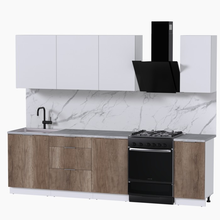 Набор корпусной мебели для кухни " Микс Топ-6" белый премиум/дуб каньон/мрамор лацио белый