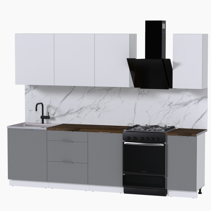 Набор корпусной мебели для кухни " Микс Топ-6" белый премиум/шиншилла серая/дуб флагстаф темный