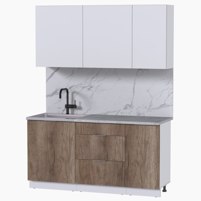 Набор корпусной мебели для кухни " Микс Топ-2" белый премиум/дуб каньон/мрамор лацио белый