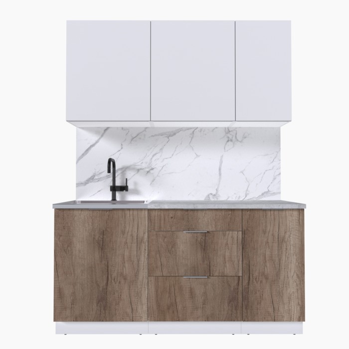 Набор корпусной мебели для кухни " Микс Топ-2" белый премиум/дуб каньон/мрамор лацио белый