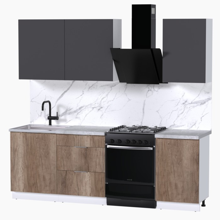 Набор корпусной мебели для кухни " Микс Топ-3" графит серый/дуб каньон/мрамор лацио белый