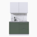 Набор корпусной мебели для кухни " Микс Топ-1" белый премиум/дымчато зеленый/мрамор лацио белый