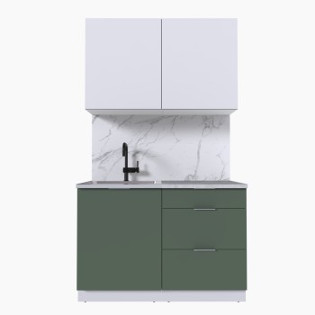 Набор корпусной мебели для кухни " Микс Топ-1" белый премиум/дымчато зеленый/мрамор лацио белый