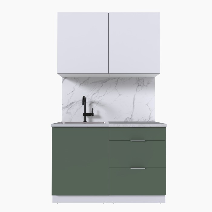 Набор корпусной мебели для кухни " Микс Топ-1" белый премиум/дымчато зеленый/мрамор лацио белый