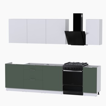 Набор корпусной мебели для кухни " Микс Топ-7" белый премиум/дымчато зеленый