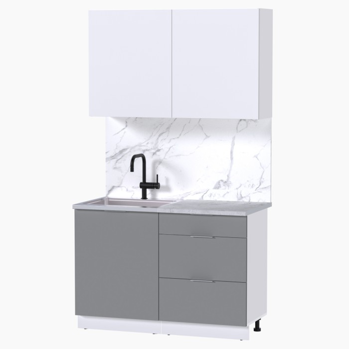 Набор корпусной мебели для кухни " Микс Топ-1" белый премиум/шиншилла серая/мрамор лацио белый