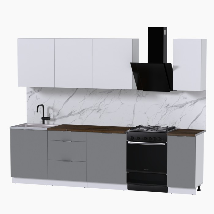 Набор корпусной мебели для кухни " Микс Топ-7" белый премиум/шиншилла серая/дуб флагстаф темный