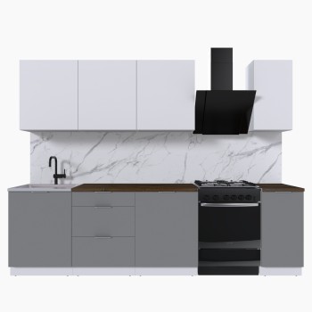 Набор корпусной мебели для кухни " Микс Топ-7" белый премиум/шиншилла серая/дуб флагстаф темный