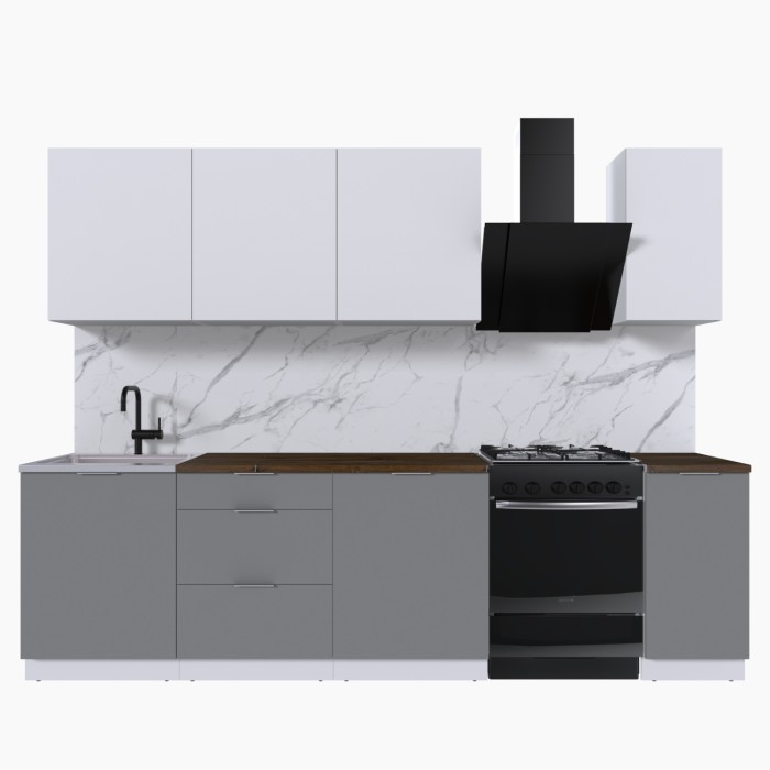 Набор корпусной мебели для кухни " Микс Топ-7" белый премиум/шиншилла серая/дуб флагстаф темный