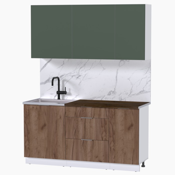 Набор корпусной мебели для кухни " Микс Топ-2" дымчато зеленый/ дуб крафт табачный/дуб флагстаф темный