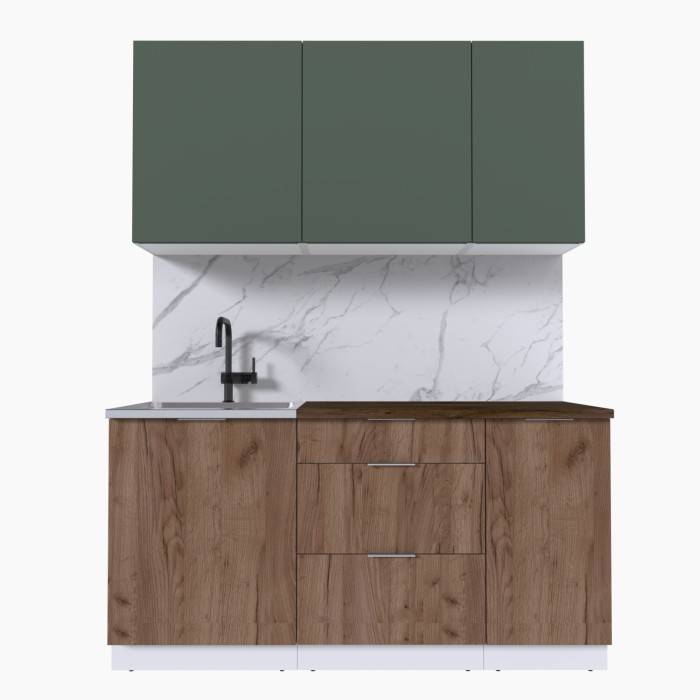 Набор корпусной мебели для кухни " Микс Топ-2" дымчато зеленый/ дуб крафт табачный/дуб флагстаф темный