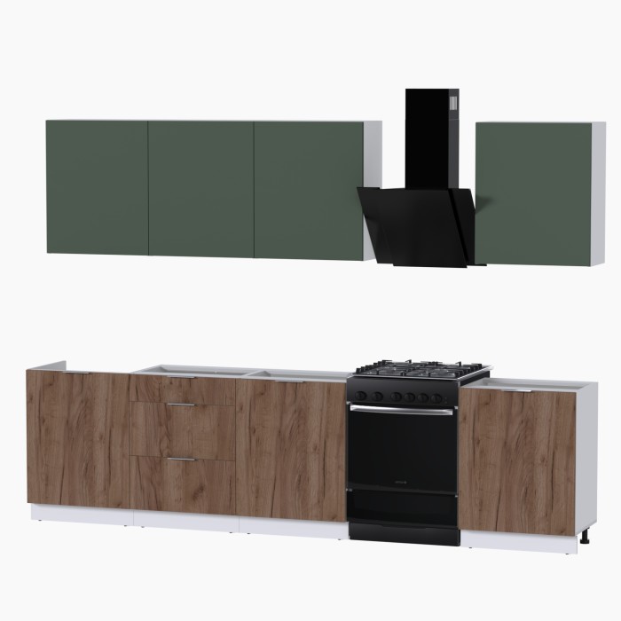 Набор корпусной мебели для кухни " Микс Топ-8" дымчато зеленый/ дуб крафт табачный