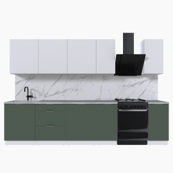 Набор корпусной мебели для кухни " Микс Топ-9" белый премиум/дымчато зеленый/мрамор лацио белый