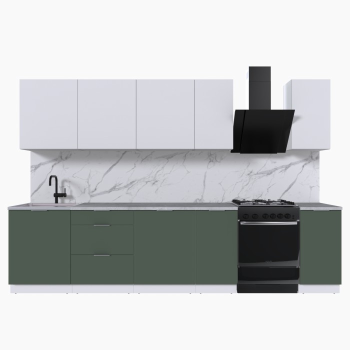 Набор корпусной мебели для кухни " Микс Топ-9" белый премиум/дымчато зеленый/мрамор лацио белый