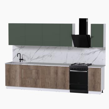 Набор корпусной мебели для кухни " Микс Топ-9" дымчато зеленый/ дуб каньон/мрамор марквина