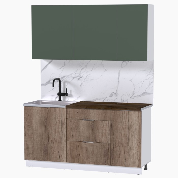 Набор корпусной мебели для кухни " Микс Топ-2" дымчато зеленый/ дуб каньон/дуб флагстаф темный