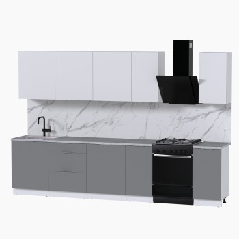 Набор корпусной мебели для кухни " Микс Топ-9" белый премиум/шиншилла серая/мрамор лацио белый